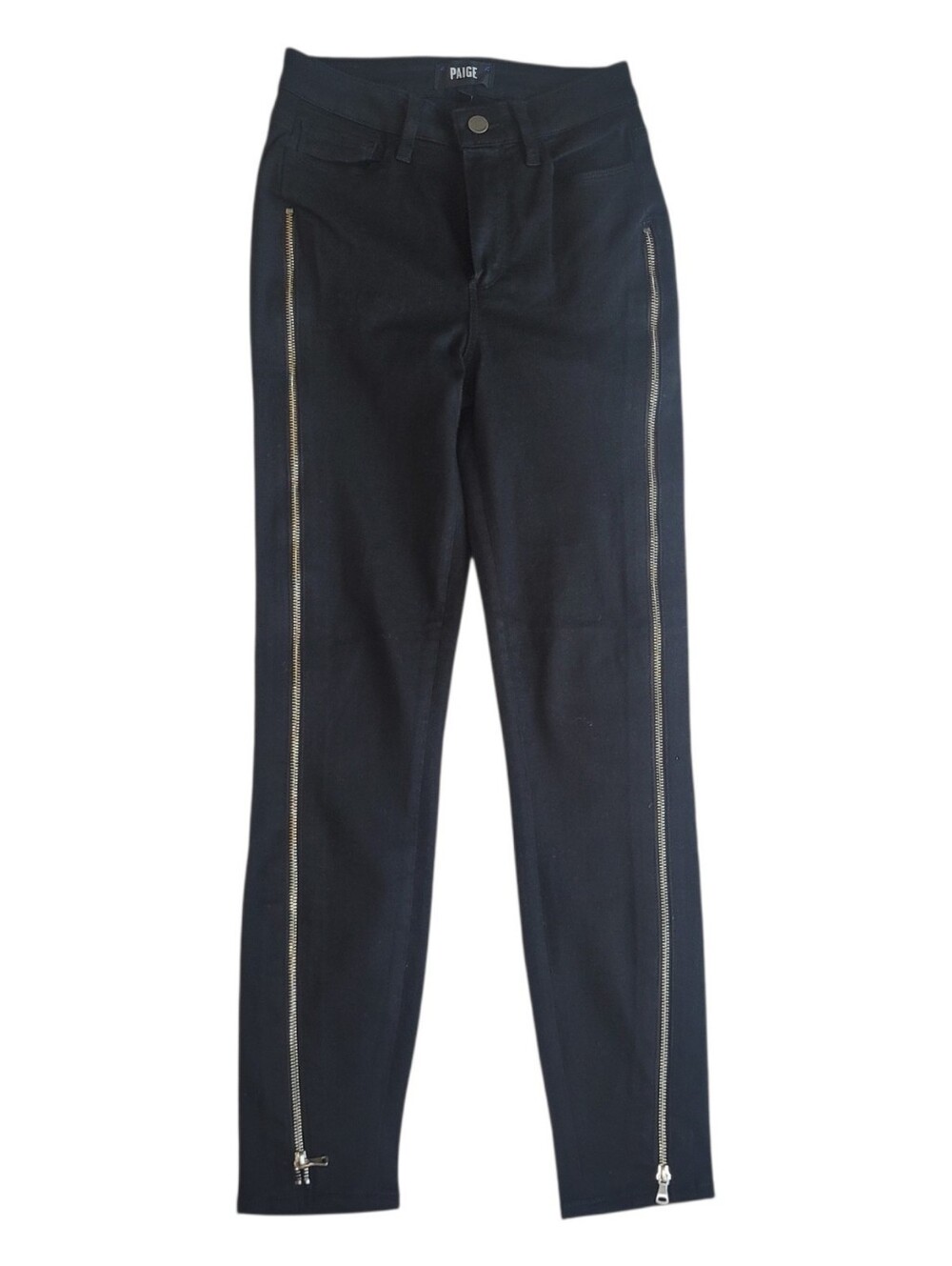 *NWOT* PAIGE Black Women's Slim Margot Ankle Pants Silver Side Zippers Size 24